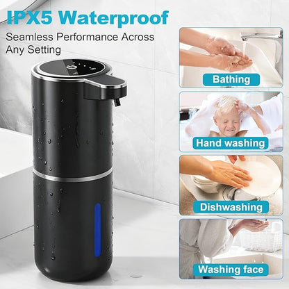 Automatic Soap Dispenser Touchless, 4-Level Adjustable 1200mAh, 12.8oz/380ml Wall or Countertop Mounted, Modern Electric Hand Soap Dispenser for Kitchen, Bathroom, Kids & Family - Black