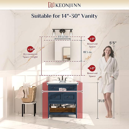 Keonjinn Small Black Medicine Cabinet 14.5 x 18.5 Inch, Assembly Needed, One Shelf Only, Bathroom Mirrored Medicine Cabinet, Lightweight, Freely Adjustable Shelves, Recessed or Wall Mount