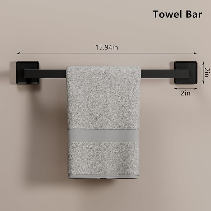 5-Pieces Matte Black Bathroom Hardware Accessories Set, SUS304 Stainless Steel Bath Towel Bar Set, 15.6 Inch Bath Towel Bar Set，Towel Racks for Bathroom Wall Mounted.