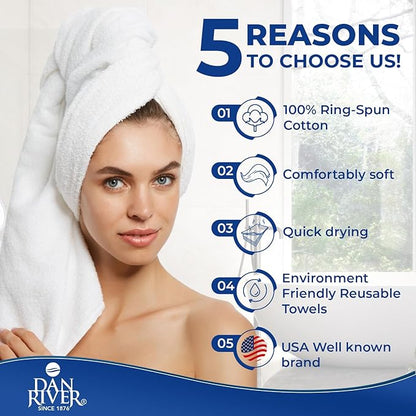 DAN RIVER 8 PC Luxury Bath Towels for Bathroom, 2 Bath, 2 Hand, and 4 Wash Cloths, 600 GSM 100% Ring Spun Cotton Towel Set, Highly Absorbent, Gym, Hotel, and Spa, White