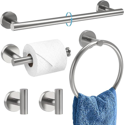 Brushed Nickel Bathroom Accessories, Bathroom Hardware Set, SUS304 Stainless Steel Bathroom Towel Holder Set, 24 Inch Towel Bar Set 5 Pcs, 2 Towel Hooks, Toilet Paper Holder, Towel Ring