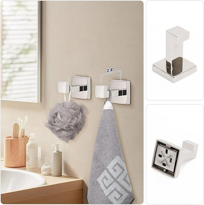 NearMoon 5 Pieces Bathroom Hardware Set 304 Stainless Steel, Square Towel Rack Kit - 24" Towel Rod + Towel Ring + Toilet Paper Holder + 2 Robe Hooks, Wall Mounted Bath Accessories (Chrome Finish)
