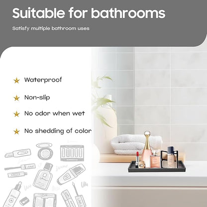 Vanity and Bathroom Tray, 7.7" ABS Countertop Organizer,Waterproof Vanity Tray for Toilet Tank,Perfume,Soap,Keys,Bathroom Accessories,Kitchen and Bath Trays,Non Slip Small Trays,Black