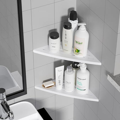 Corner Shower Shelf Matte White, 304 Stainless Steel 11.5” Recessed Corner Shelf Bathroom for Tiled Wall, Floating Shower Shelves Shampoo Holder, No Drilling, 2 Pack
