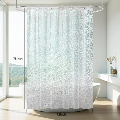 AooHome Long Shower Curtain Liner - EVA 3D Decals Stained Glass Pattern Design Bathroom Shower Curtain with Hooks, 5 Bottom Magnets, Heavy Duty, Water Repellent, Semi Transparent, 72x78 Inch