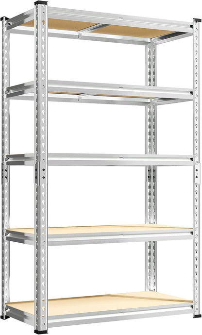 REIBII Storage Shelves 2020LBS Garage Shelving Heavy Duty 5 Tier Metal Shelving Adjustable Pantry Shelves for Garage Pantry Closet Kitchen Basement 28" W x 12" D x 59.8" H, Silver