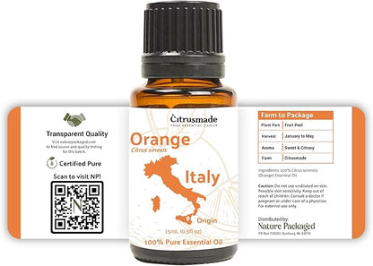 Orange Essential Oil - Direct from Citrusmade in Sicily- Aceite de Naranja Dulce for Home Care, Skincare $ Aromatherapy - Premium Therapeutic Grade (15ml)
