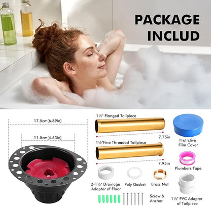 Freestanding Tub Drain Rough-in Kit, Bathtub Drain Kit with PVC Adapter and Brass Tail Pipes, Compatible with Free Standing Bathtubs, Copper Bathtub and Floor Mounted Bathtub