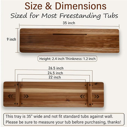 Acacia Wood Bathtub Tray Caddy for Freestanding Tub, 35 Inch Adjustable Bath Tray for Tub, Luxury Spa Bathroom Tray Organizer Table, Bath Tub Accessories for Women, Housewarming, Birthday Gifts