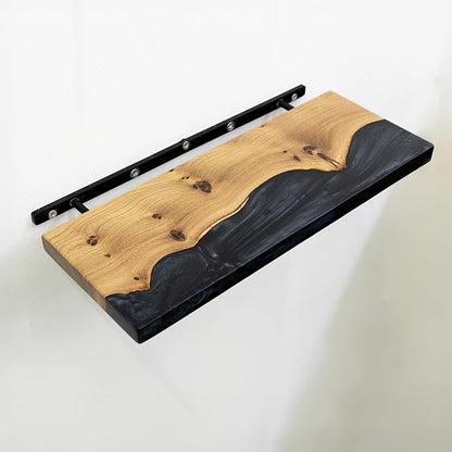 RWA Straight Edge Floating Shelf – Unique Wood Floating Shelf for Wall Decor, Living Room, Bedroom, or Bathroom – Sleek Decorative Wall Shelves for Home & Office (Straight/Black, Small - 12x6)