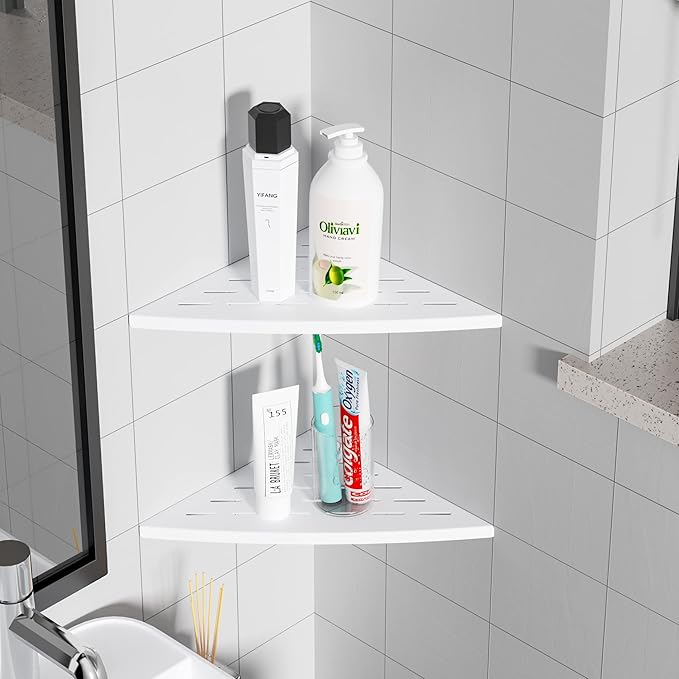 Corner Shower Shelf Matte White, 304 Stainless Steel 11.5” Recessed Corner Shelf Bathroom for Tiled Wall, Floating Shower Shelves Shampoo Holder, No Drilling, 2 Pack