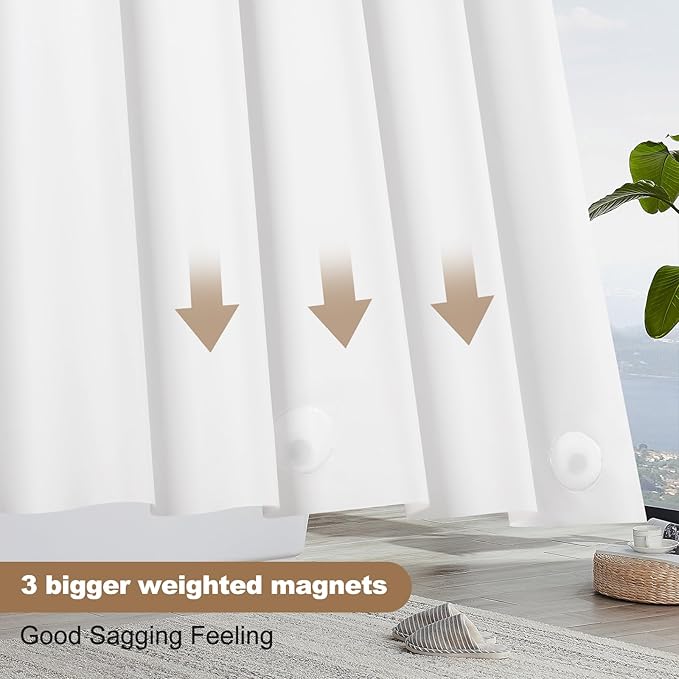 UFRIDAY White Shower Curtain Liner Premium PEVA, Shower Curtain with 3 Magnets, Metal Grommets, White, Standard Size 48x78 inch