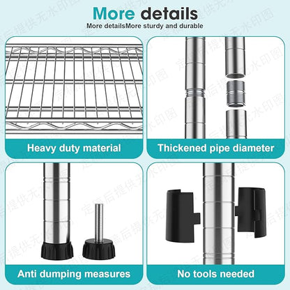4- Shelf Storage Shelves Metal Shelving Unit Adjustable 4 Tier Wire Shelving Rack Sturdy Steel Heavy-Duty 2200 LBS Organizer for Laundry Bathroom Kitchen Closet Pantry Basement Garage Utility Room
