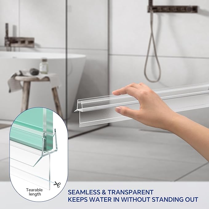 2-Pack Frameless Shower Door Bottom Seal (3/8" X 39") Clear Glass Seal Strip Shower Door Sweep - Stop Shower Leaks