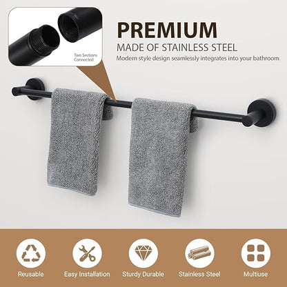 Matte Black Bathroom Hardware Set 4 Piece Towel bar Set,Towel Rack for Bathroom Wall Mounted Adjustable Expandable 24 inch Towel Holder Robe Hook Towel Ring Toilet Paper Holder