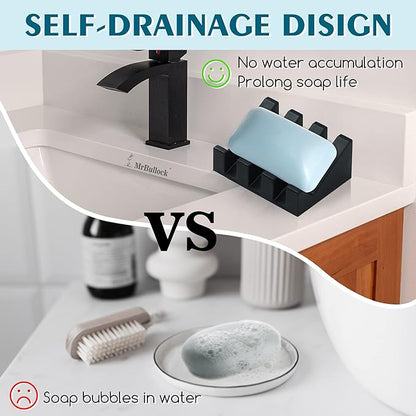 Silicone Soap Dish for Bar Soap Holder for Shower Bathroom Self Draining Waterfall Drying Tray Keep Soap Bars Dry Clean & Easy Cleaning (Green and Black, 2)