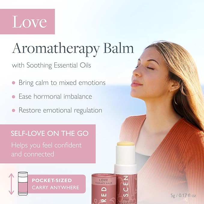 Scentered Aromatherapy Balm Stick - Love - Rose Essential Oils Rub On for Emotional Regulation & Balance - Rose, Cedarwood, Ylang Ylang - Self-Care Stocking Stuffers for Women