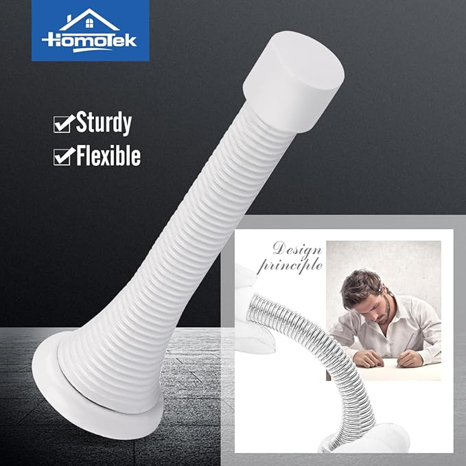 HOMOTEK 30 Pack Spring Door Stops,3-1/8” Heavy Duty Door Stop - Flexible Spring Door Stopper with Low Mounted White Rubber Bumper Tips, White