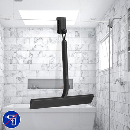 Shower Squeegee for Glass Doors, 8.5" Slicone Squeegee for Shower Glass Door, Black Shower Squeegee for Shower Doors Windows Mirrors Cars Cleaning, Shower Door Squeegee with 2 Hooks