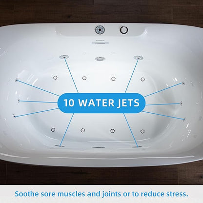 WOODBRIDGE 72" x 35-3/8" Whirlpool Water Jetted and Air Bubble Freestanding Heated Soaking Combination Bathtub with LED control panel, BJ400