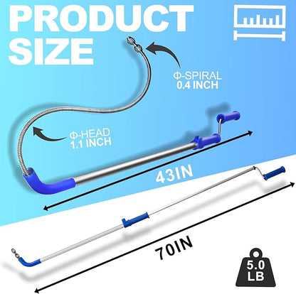 Toilet Snake Drain Clog Remover Tool, Closet Aauger Toilet Auger 6FT - Rust-Resistant with Non-Scratch Silicone Head, No Plumber Needed for Unclogging Toilets
