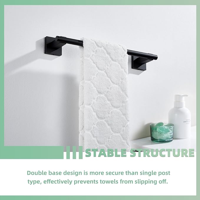 Suyar Matte Black Bathroom Towel Holder, SUS 304 Stainless Steel Short Hand Towel Bar for Wall, 13.78 Inch