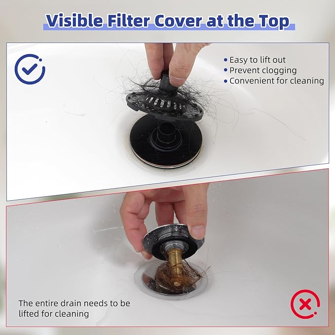 Metal 2 Pack Bathtub Drain Stopper with Top Hair Catcher, 3 in 1 Pop-up Bathtub Strainer, Tub Stopper with Detachable Stainless Steel Filter Basket for Standard 1.5 to 2.4'' Drain, Oil-Rubbed Bronze