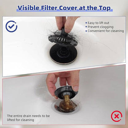 Metal 2 Pack Bathtub Drain Stopper with Top Hair Catcher, 3 in 1 Pop-up Bathtub Strainer, Tub Stopper with Detachable Stainless Steel Filter Basket for Standard 1.5 to 2.4'' Drain, Oil-Rubbed Bronze