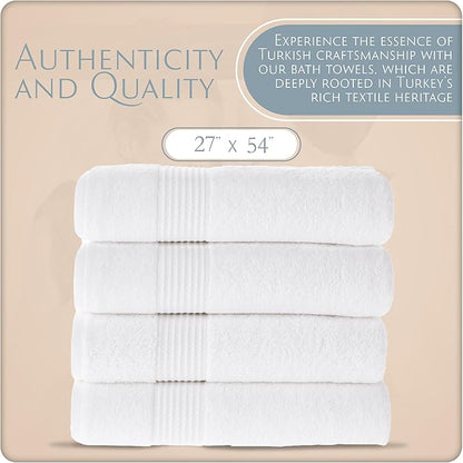 MAURA Basics Performance Bath Towels 100% Turkish Cotton with Hook Loops. Extra Large Luxury Absorbent Plush Towel Sets for Bathroom, Daily Use American Standard Size 27”x54”, White