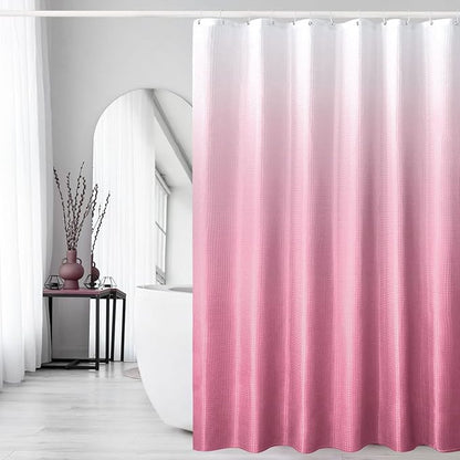 Gibelle Pink Shower Curtain, Ombre Fabric Shower Curtains for Bathroom, Waffle Weave Textured Bathroom Curtain with Hooks, Water Repellent and Machine Washable, 72 x 72