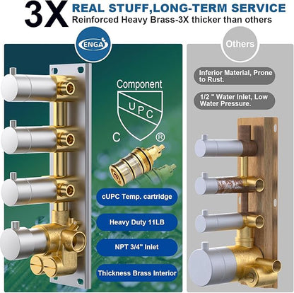 Enga Shower Jets System, 16 inch Ceiling Rainfall Shower System with Spray Jets(Can All Run Together) Thermostatic Shower System with Handheld Shower Head and 6 Body Spray Jets, Brushed Nickel