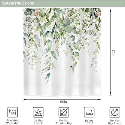 Riyidecor Sage Green Eucalyptus Shower Curtain,Fabric Cloth Bathroom Curtains,Leaves Plants Spring Floral Botanical Leaf Nature Watercolor Bath Shower Curtains Decor Set 72x72 Inch