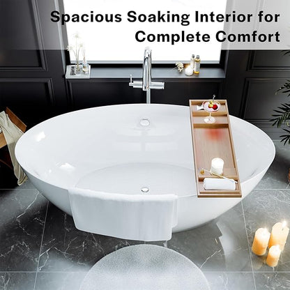 Empava Freestanding Bathtub, 71" Soaking Tub with Center Drain & Overflow – Acrylic Tub, Non-Slip Flat Bottom, Glossy White, cUPC Certified