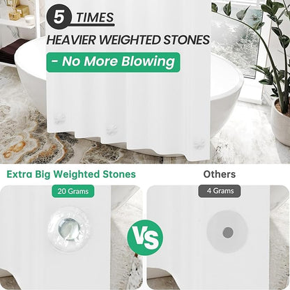 AmazerBath 48x72 Shower Curtain Stall, PEVA White Heavy Duty Shower Curtain with 2 Weighted Stones and 8 Grommet Holes