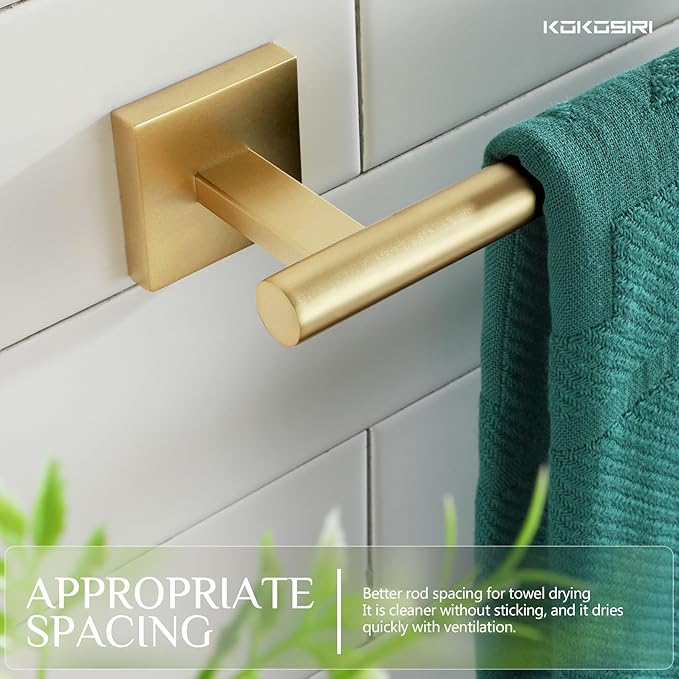 KOKOSIRI Bathroom Towel Bar Bath Towel Holders for Toilet Kitchen Cabinet Wall Mount 24 Inch Brushed Gold Stainless Steel B4005BG-L24