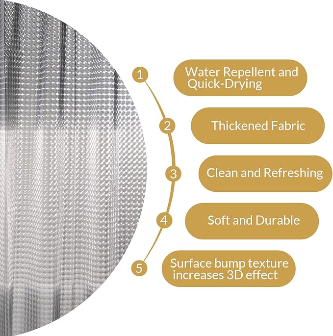 NTBAY EVA Semi-Transparent Clear Shower Curtain with Gray and White Gradient, Water-Repellent Liner with 3 Magnets for Bathroom, 72x72 Inches