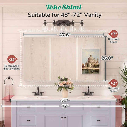 TokeShimi 48x26 Recessed Medicine Cabinet with Mirror Aluminum, Tempered Frameless Bathroom Mirror with Storage Adjustable, White Wall Mounted Medicine Cabinet for Bathroom Farmhouse