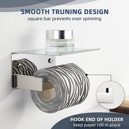 Angle Simple Toilet Paper Holder with Shelf Polished Chrome, 304 Stainless Steel Toilet Tissue Roll Holder Wall Mount