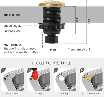 Garbage Disposal Air Switch Kit Sink Top Waste Disposal Stainless Steel Golden Brushed On/Off Air Button Food and Waste Disposals Part by Etoolcity, UL Listed