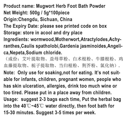 100Bags Mugwort Herb Foot Soak , Lymphatic Drainage Chinese Herbal Organic Wormwood Leg Foot Bath Bag, Chinese Herbal Foot Bath Spa Powder Kits Foot Reflexology Rela