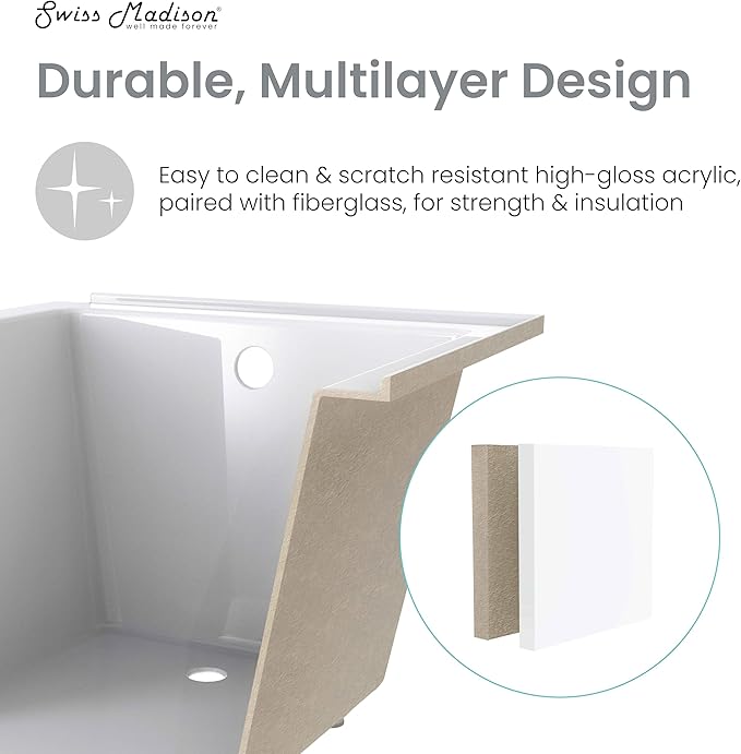 Swiss Madison Voltaire 48" x 30" Reversible Drain Drop-In Bathtub