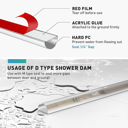 Shower Door Bottom Seal, 2 PCS 3/8" x 36" Shower Door Sweep for 3/8 Inch Glass, Frameless Glass Shower Door Seal Strip, Stop Shower Leaks and Create a Water Barrier