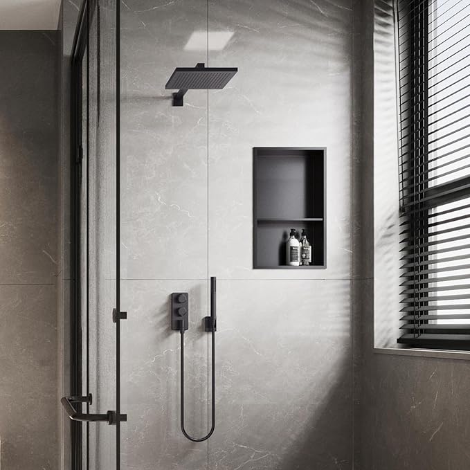 No Tile Needed Matte Black Shower Niche Insert – Retrofit Waterproof 304 Stainless, Sloped Base, 12''×20''(13×6) Recessed Shelf for Contractor Remodel Showers