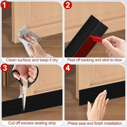MYFAMIREA Door Weather Stripping 2IN (W) x 40FT (L) Door Draft Stopper Seal Tape Silicone Seal Strip Self Adhesive Shower Sweep Insulation Tape Side Bottom Strip for Sliding Glass Window Gap, Black