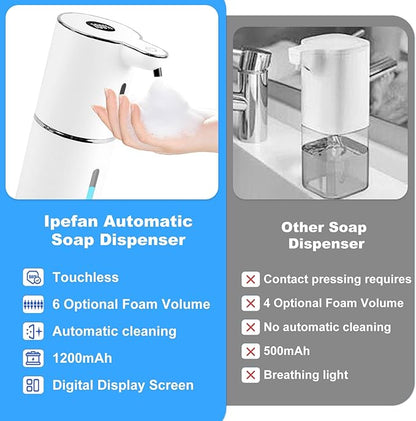 Automatic Soap Dispenser Touchless, Rechargeable Foaming Hand Soap Dispenser with 6 Adjustable Levels & Waterproof Design | Hands-Free Dispenser for Bathroom, Kitchen, Dishwashing & Shower