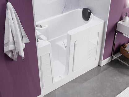 ANZZI Walk In Tub 53'' x 26'' with Quick Fill Faucet, 60" Shower Head, Easy Entry, Watertight Seal, Head Pillow, Slip-Resistant, ADA Seating, White Gelcoat, Safety Grab Bar - AMZ2653LWS-CP