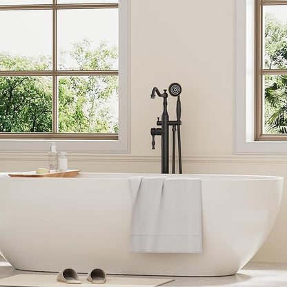 Oil Rubbed Bronze Standing Bathtub Faucet Freestanding Tub Filler High Pressure Single Handle Bathtub Filler Floor Mounted Brass Bathroom Stand Tub Faucets with Handheld Shower