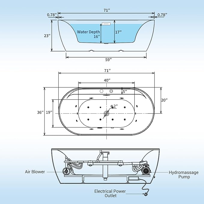 GarveeLife Freestanding Bathtub Tub71×35×23 inch Acrylic Massage Tub with Air Bubble & Water Jets, Computer Panel Control, Heating & Temperature Control, Modern Soaking Spa Tub for Home Bathro