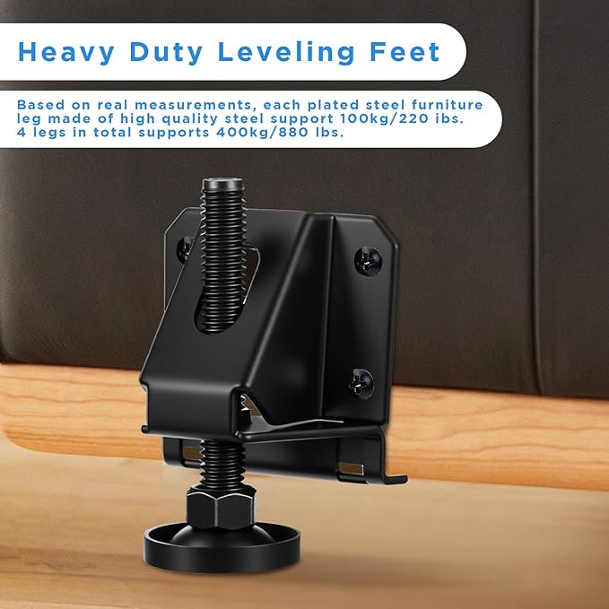 8 Pcs Heavy Duty Leveling Feet, Adjustable Furniture Levelers with 1320LB Capacity, 2" Height Adjustment, No-Flip Furniture Installation – Hex Nut Design for Flawless Leveling