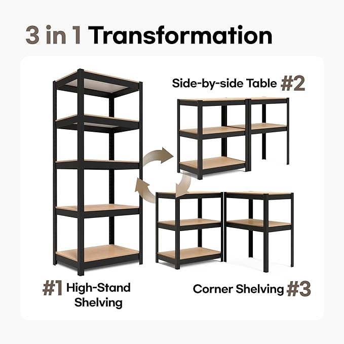 HOMEDANT House 5 Tier Laminated Metal Shelving Unit Adjustable Storage Utility Rack Heavy Duty Shelves Organization Multipurpose Shelf Kitchen Garage Pantry Closet (3, (S) 24.4" W, Black)